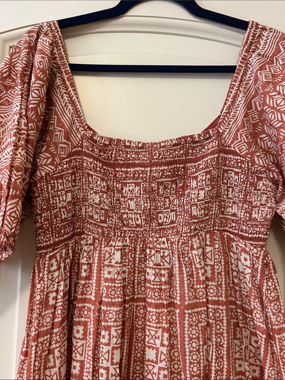 LAST CHANCE Cleobella Joely Rust and White Midi Boho Dress with Puff Sleeves - Picture 11 of 15